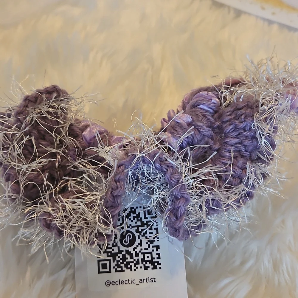 Hand Crafted Purple White Tutu Hair Accessory Crochet Purple Knit Elastic Women